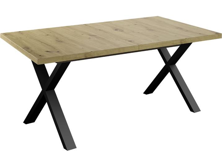 Esstisch MÄUSBACHER, braun (schwarz feinstruktur, asteiche, schwarz feinstruktur, asteiche), B:160cm H:73cm T:90cm, Tische, Esstisch, Metallgestell in X-Form, ausziehbar
