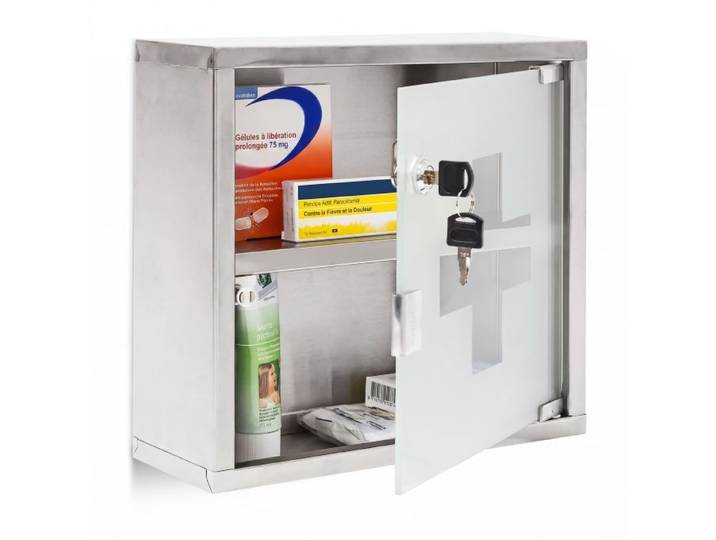 Relaxdays Armoire à Pharmacie EMERGENCY Inox Porte