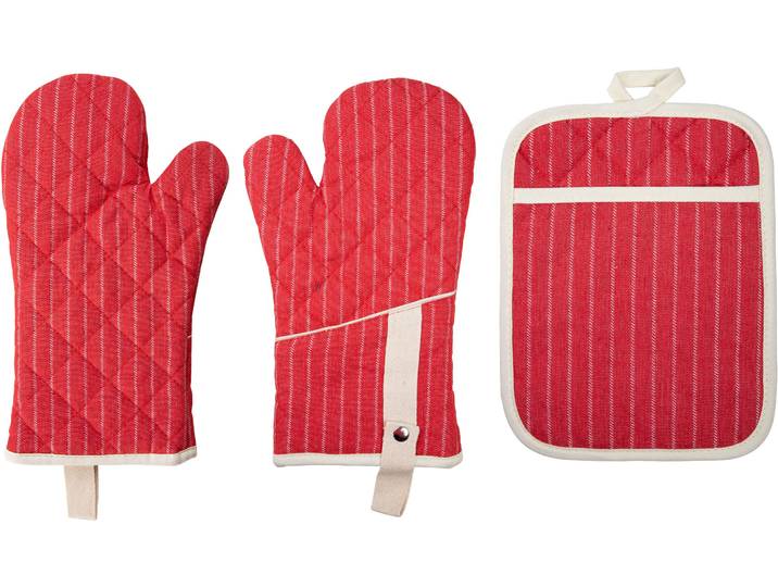 Topfhandschuhe STUCO gestreift , rot (rot, natur), Baumwolle, Polyester, Topflappen, Topfhandschuhe