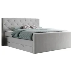 BOXSPRINGBETT KING VELEN 200/200 Hellgrau Struktur - H4