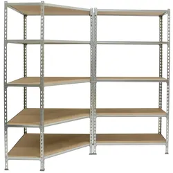 SimonRack Maderclick Eckregal aus Metall ohne Schrauben, 5 Böden + 1 Maderclick-Regal. Farbe ANTHRAZIT/HOLZ 1800x1800x300 mm