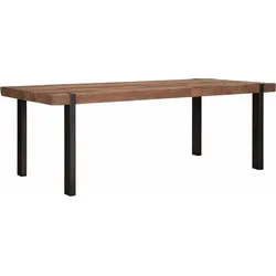 Esstisch Beam aus massivem Teakholz, Industrial Design, natur, 225 cm, Metallgestell
