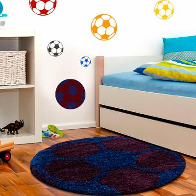 Kinderteppich AYYILDIZ TEPPICHE "Fun 6001" Gr. 10, blau (navy), H:30mm Ø:120cm, Kunstfaser, Teppiche, Kinderteppich, robuster Kurzflor, Fussball, Kinderzimmer