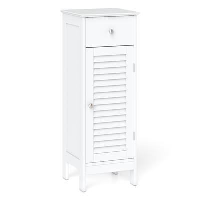 COSTWAY Badschrank mit Schublade, schmal mit verstellbarem Regal & Kippsicherung, Holz, 32x30x88cm, Weiß