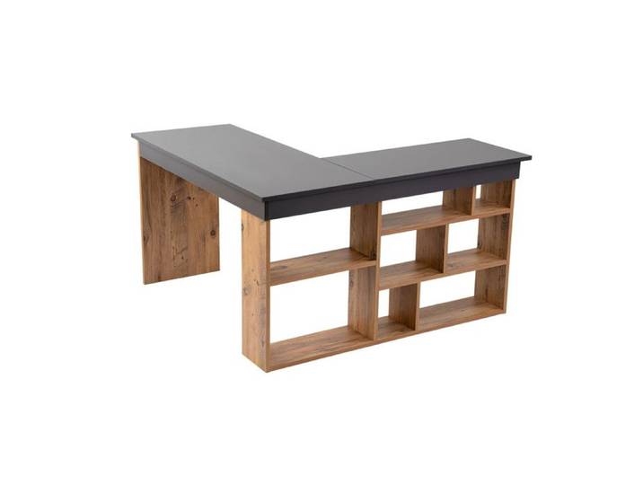 Bureau d'étude en bois  Vesper  - 130 x 120 x 72 cm - AnthracitePin atlantique