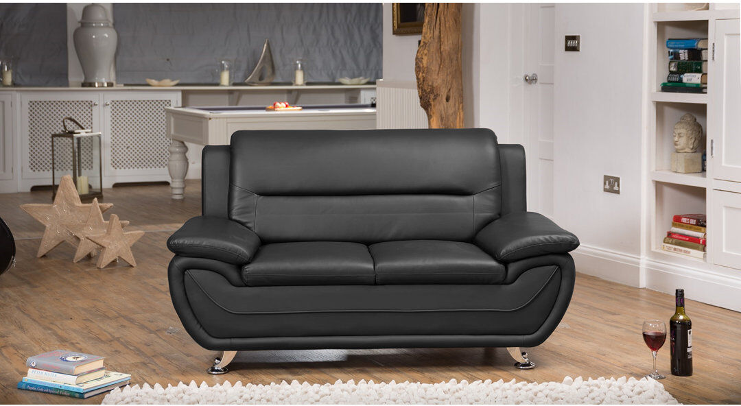 Wade Logan Huseman 2 Seater Faux Leather Sofa Black 83cm H X 152cm W X 83cm D
