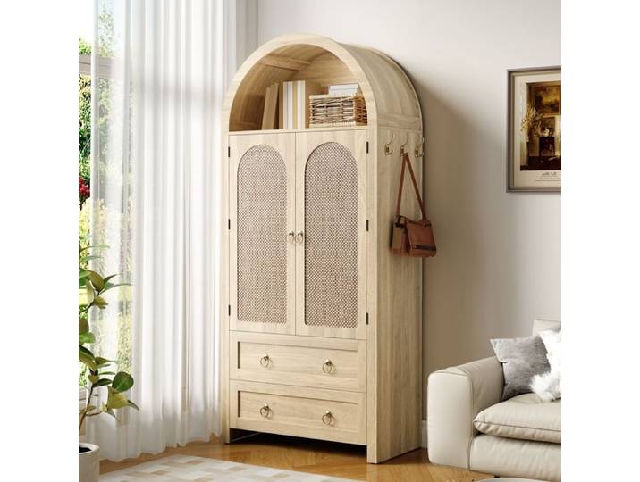 Buffet en Arquée Armoire de Rangement Buffet Haute Vintage Pour Salon Bibliothèque 2 Portes et 2 Tiroirs 80x40x180cm Chêne
