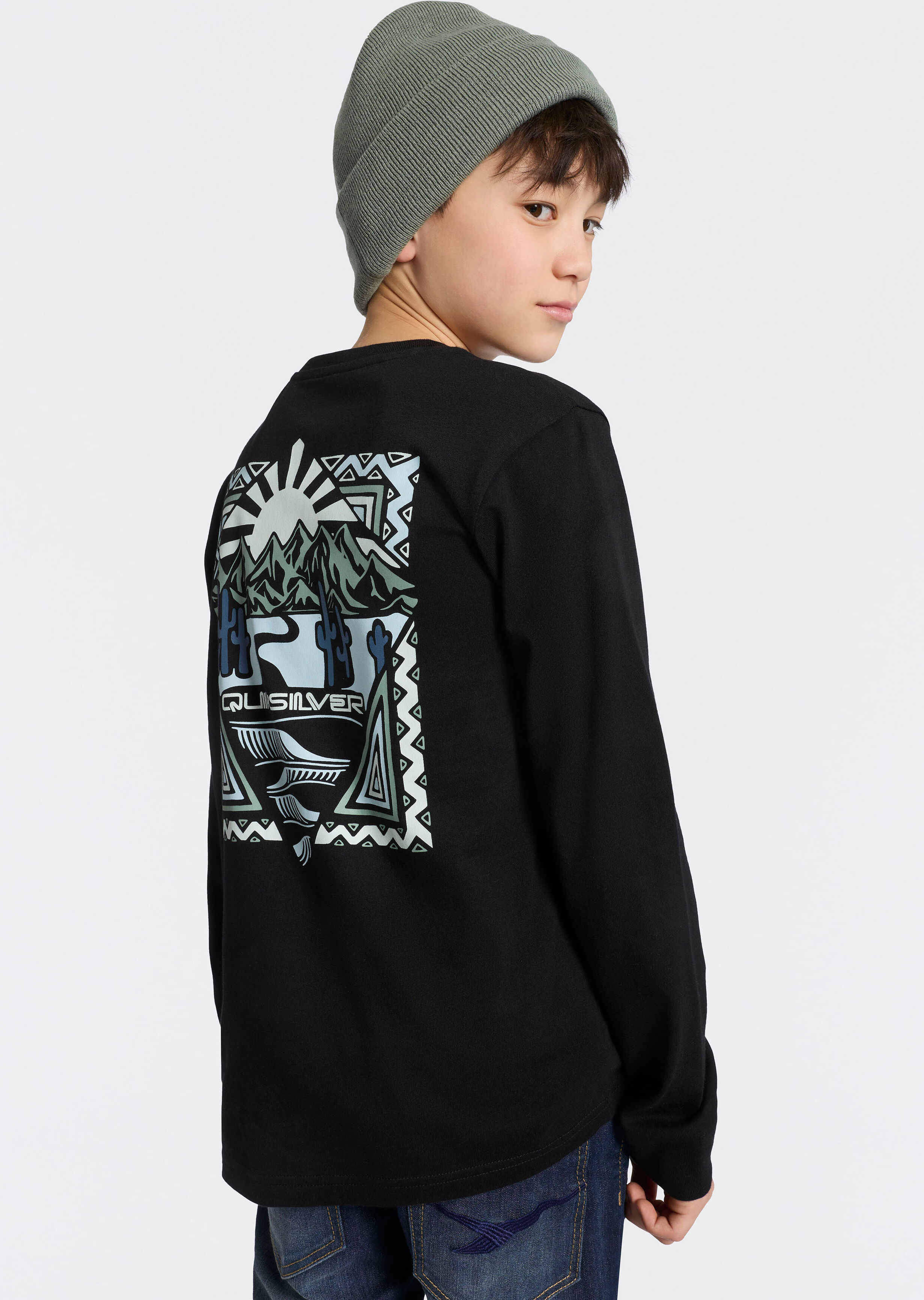 Langarmshirt QUIKSILVER "DESERT WAV TWIST TIDE LS PAK Y", Jungen, Gr. 14, schwarz (assorted), Jersey, Obermaterial: 100% Baumwolle, Rundhals, Shirts Langarmshirt, für Kinder, sportlicher Stil, im 2er-Pack, aus Baumwoll-Jersey assorted 14