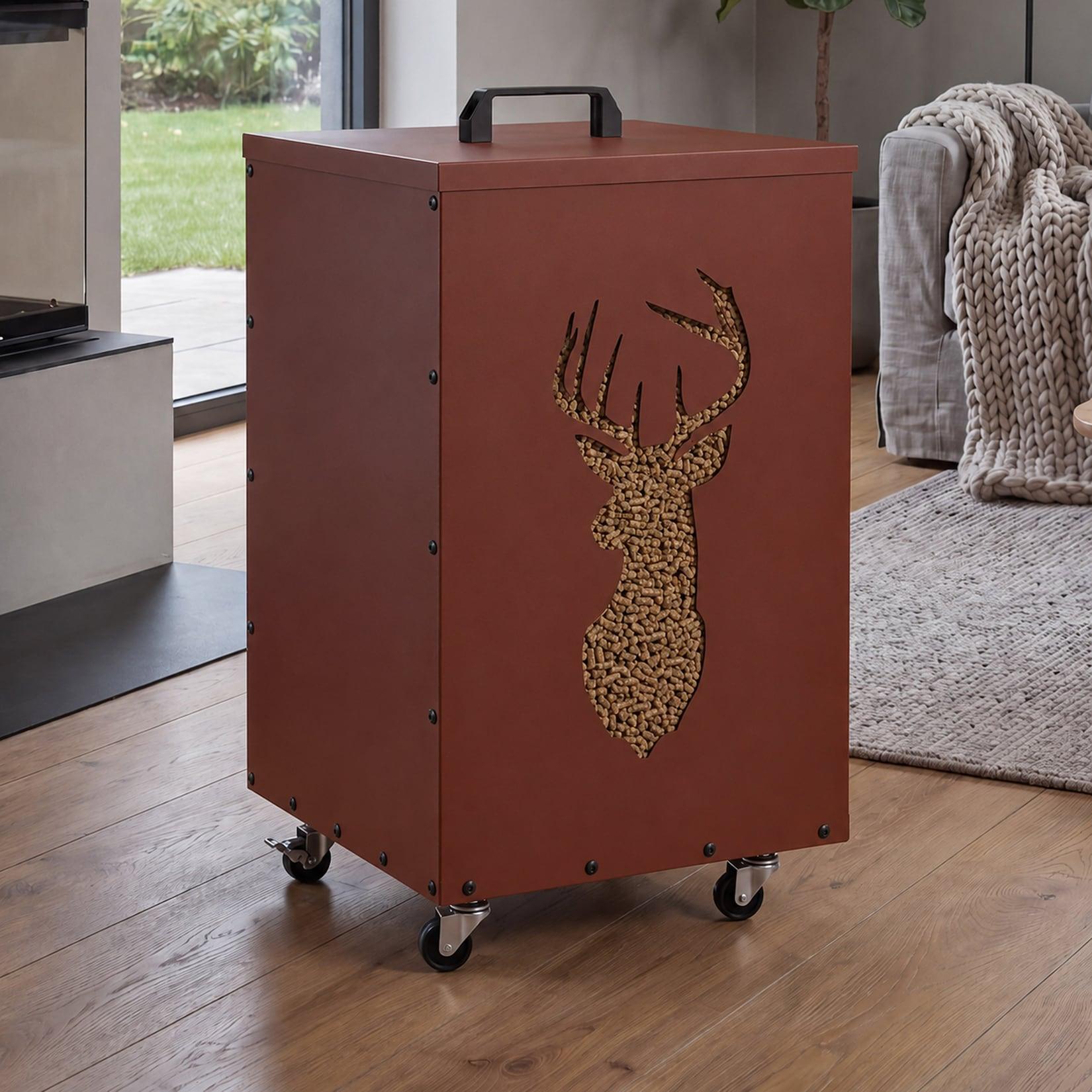 Pelletbehälter MCW-Q30 Hirsch, Pelletbox Aufbewahrungsbox für z.B. Tierfutter, Rollen Füße 65x36x36cm ~ kupferfarben