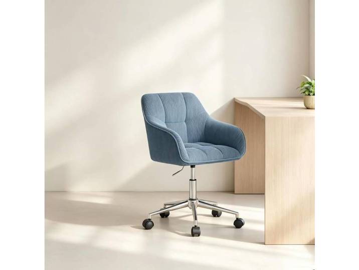 COVREO Chaise de bureau pivotante à 360° avec accoudoirs hauteur réglable velours côtelé bleu