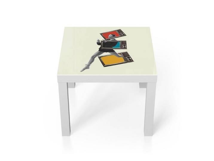 DEQORI Couchtisch 'Frau steckt in Fernsehern', Glas Beistelltisch Glastisch modern