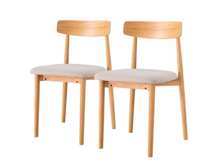 home24 Esszimmerstuhl 2er-Set, Sitzhöhe 47 cm, Webstoff Beige, Küchenstuhl Füße Schwarz, Massivholz, skandinavisch, Stuhl für Essbereich und Küche