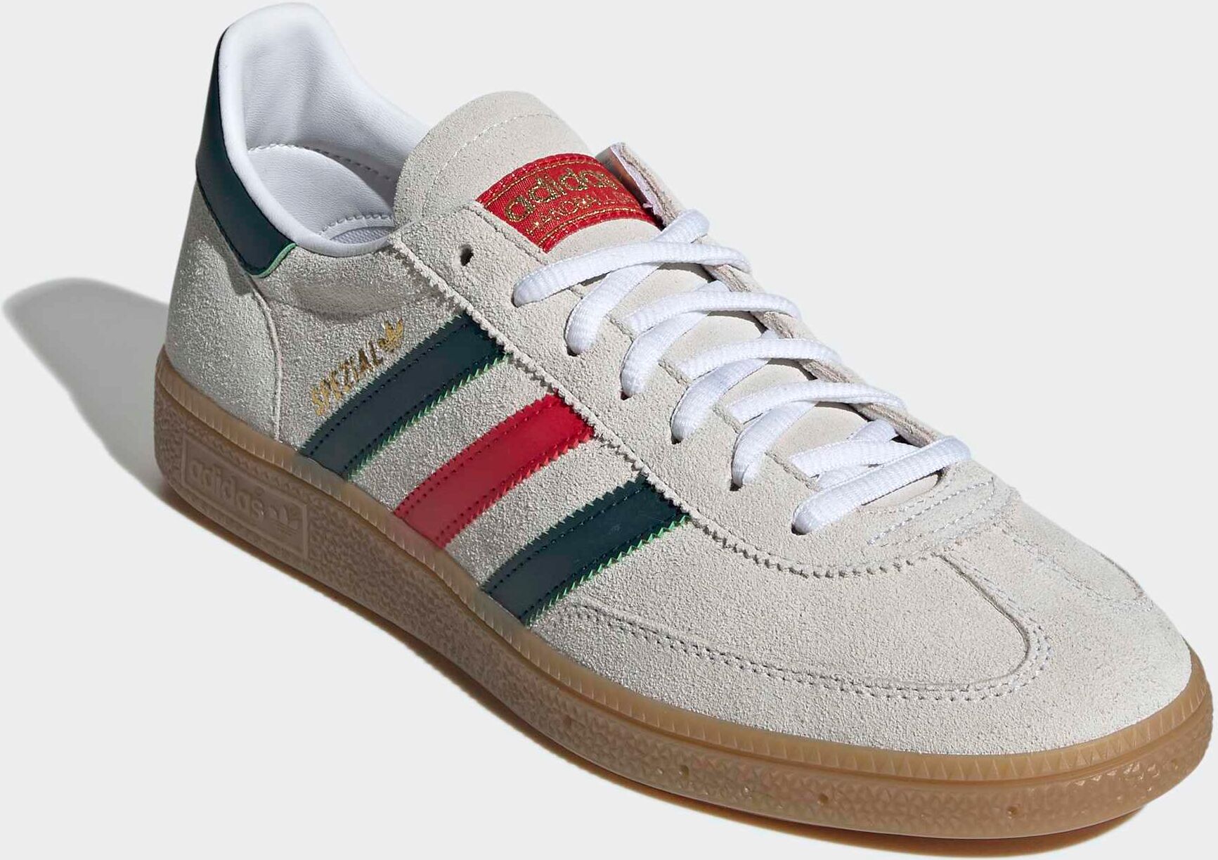 Sneaker ADIDAS PERFORMANCE "HANDBALL SPEZIAL", Herren, Gr. 48, beige (cloud weiß, aurora ivy, better scarlet, mexiko), Leder, Schuhe Sneaker, WM 2026 Edition (Länderschuhe) cloud weiß, aurora ivy, better scarlet, mexiko 48