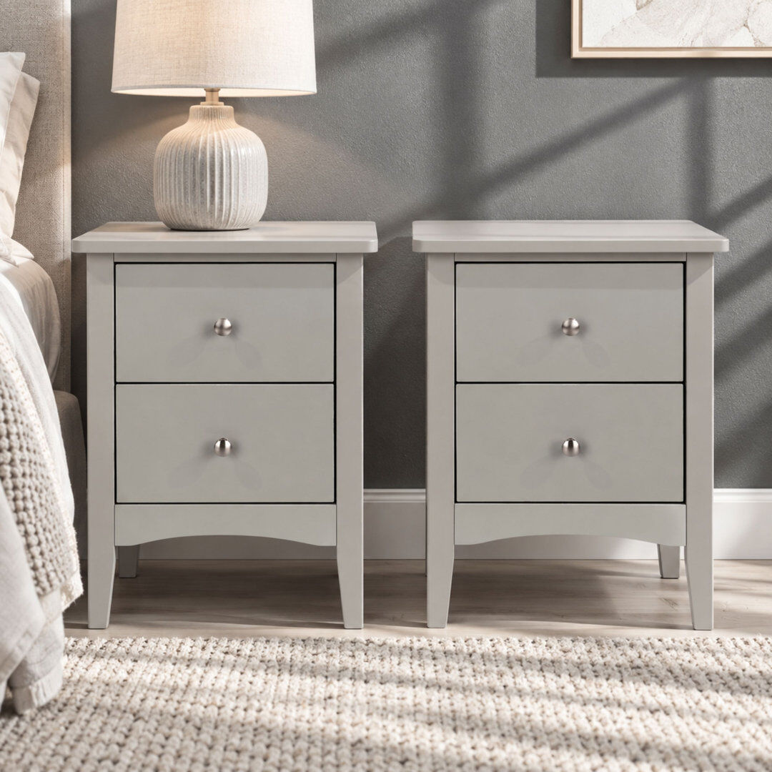 Core Products Set of 2 Como Grey 2-Drawer Bedside Cabinets Grey 57cm H X 40cm W X 32cm D