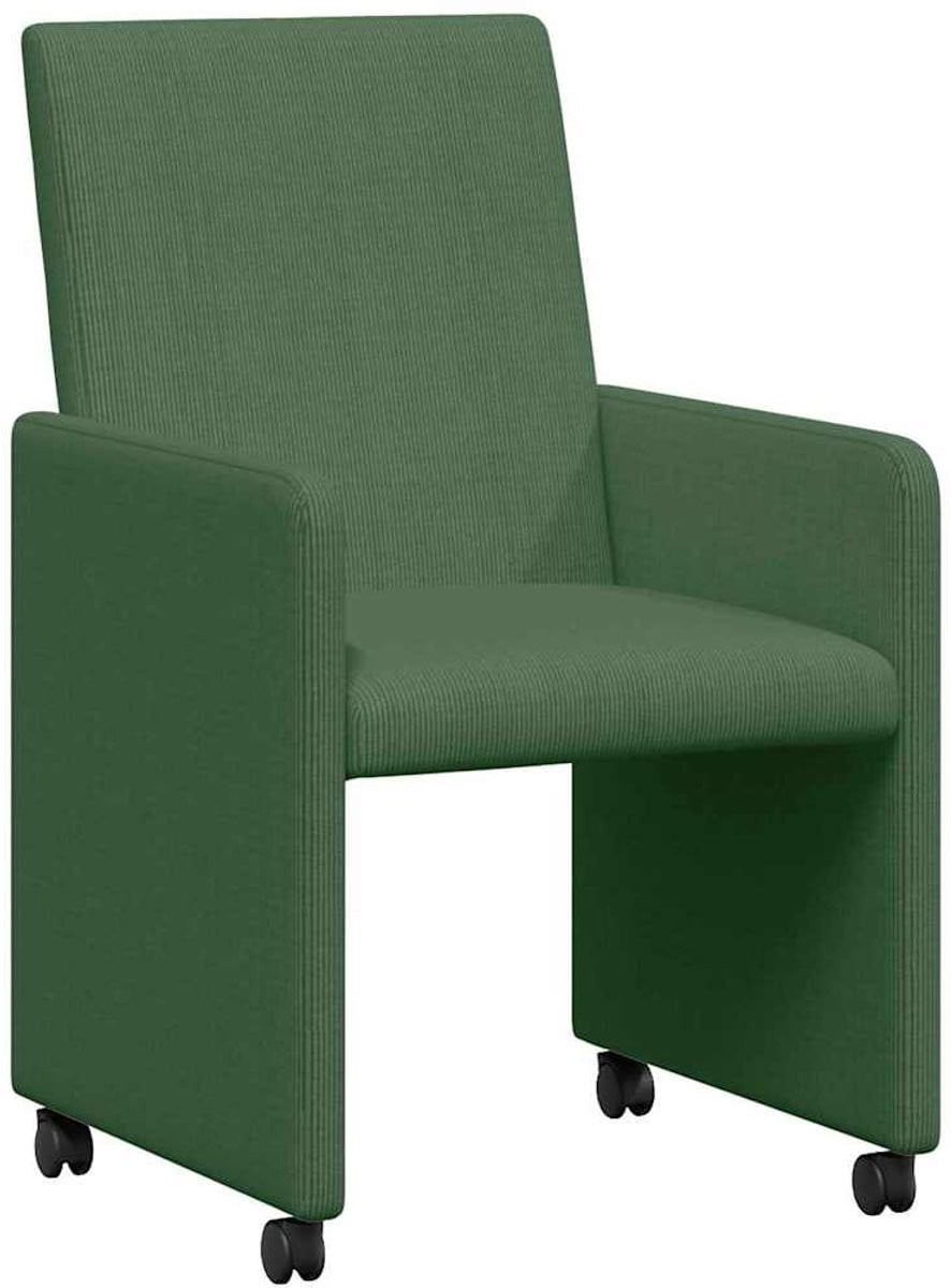 vidaXL Eetkamerstoelen met wielen en armleuningen, 2 stuks, katoenen stof, grijs groen