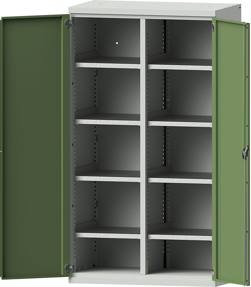 Schwerlastschrank aus Stahl, 8 Fachböden, lichtgrau/resedagrün eurokraft pro