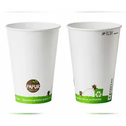 VEPATIM 400x Bio Kaltgetränkebecher Pappbecher PAPUR mit CE Eichstrich 300 ml