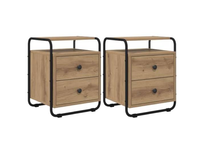 HGFDVCMR Nachttisch 2er Set mit 2 Schubladen, Artisan-Eiche Stabiler Beistelltisch fürs Schlafzimmer mit verzinktem Stahlrahmen, offener Ablage und bodenschonenden Fußpads.