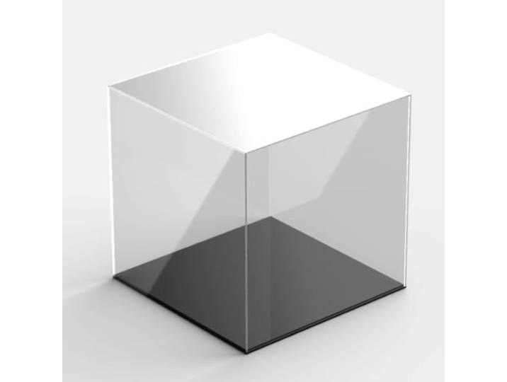 Hansen Vitrine Acryl quadratisch, 40x40x40 cm, mit schwarzem Boden Schaukasten, Objektvitrine, Showcase für Sammlerstücke, Exponate, Modellbau, Kunstwerke, Ausstellugnen