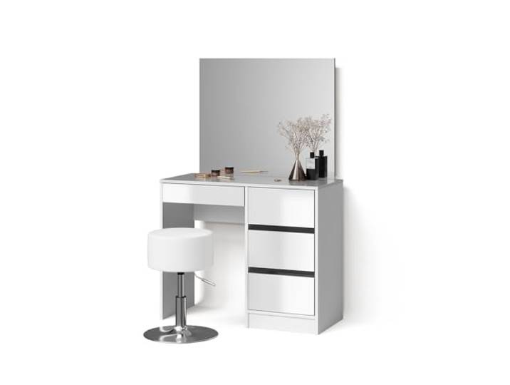 Livinity Schminktisch-Set Imola , Weiß 90 cm Spiegel · Hocker · 4 Schubladen · Freistehend · Grifflose Optik