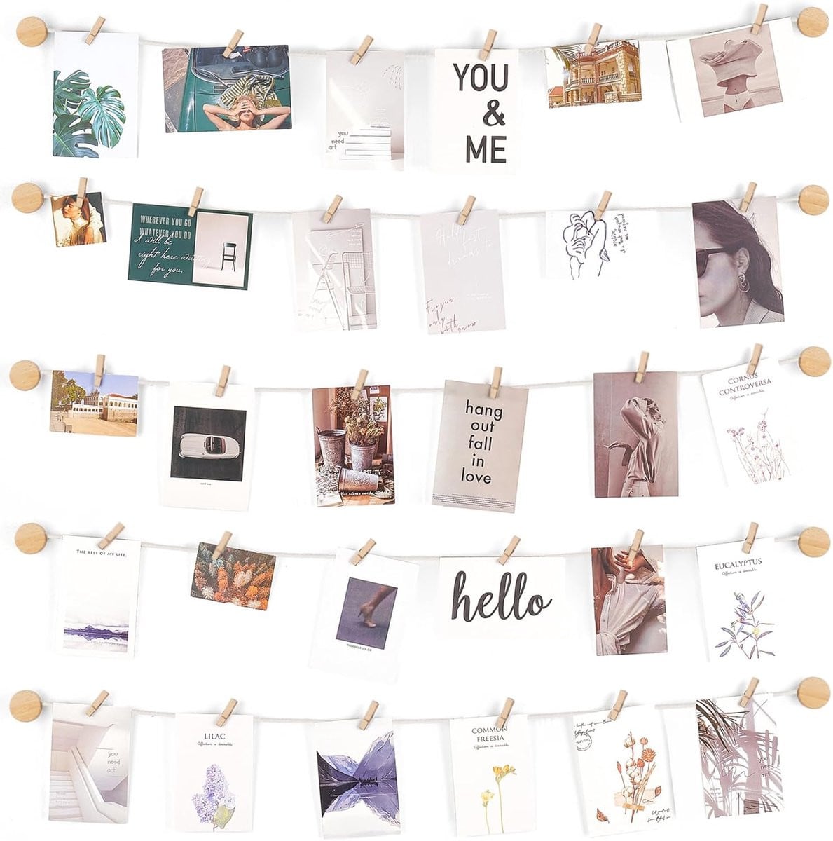 Hanging Photo Display Muurdecoratie met 5 Touwsnoeren en 30 Clips