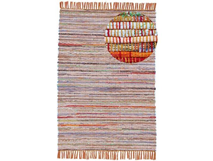 carpetfine Tapis kilim Chindi en coton 80x150 cm Orange coton recyclé\, tissé à plat\, style patchwork et lirette\, bohème\, pour salon\, chambre et salle à manger