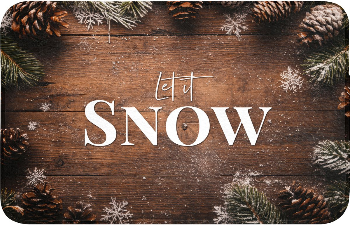 OnlyWow Badmat met Houtlook en Quote Let it snow - Sneeuw - Antislip - Breedte: 80 cm, Diepte: 50 cm