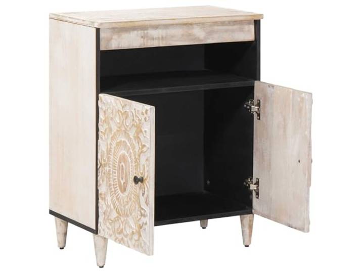 HKQWPBF Sideboard mit Speicher Weiß 60 x 33,5 x 75 cm Massivholz Mango Zwei Fächer, Metallbeine, pflegeleicht, feuchtes Tuch, Wohnzimmer, Bücher, Geschirr, Elektronik