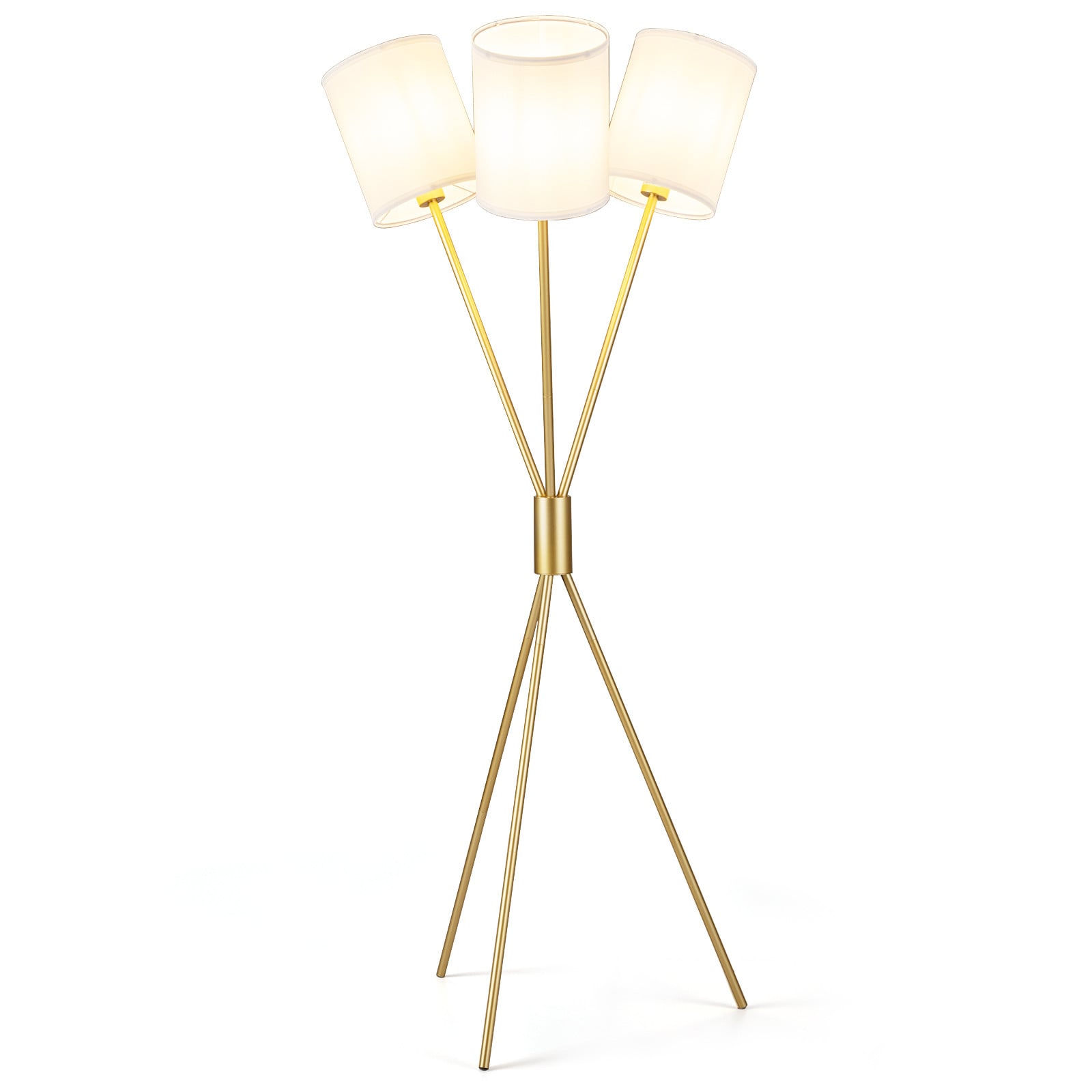 Costway Moderne Vloerlamp met 3 Stoffen Lampenkappen en Metalen Frame