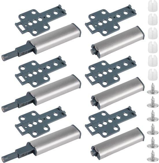 Unyqoos Set van 6 drukopeners voor kasten en lades, roestvrij staal en ABS, Push-to-open met soft-close