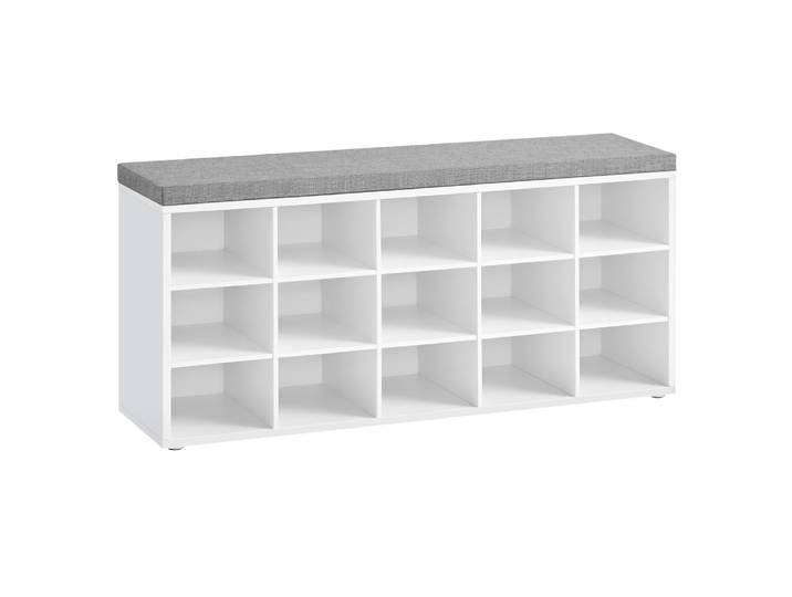 Banc à chaussures rangement avec siège rembourré blanc