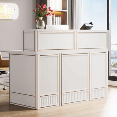 Blue Boho 57-inche Reception Desk with Counter Front Desk Receptionist Desk for Office, Retail, Lobby, Beauty Salon