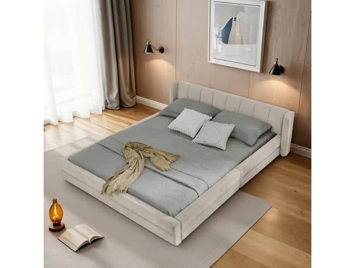 Bellemave Polsterbett 160×200cm,Einzelbett,Schlafzimmer,Chenille,Beige Gepolsterte Rückenlehne, stabiler Rahmen, Lattenrost inklusive, pflegeleicht, platzsparend, ohne Matratze