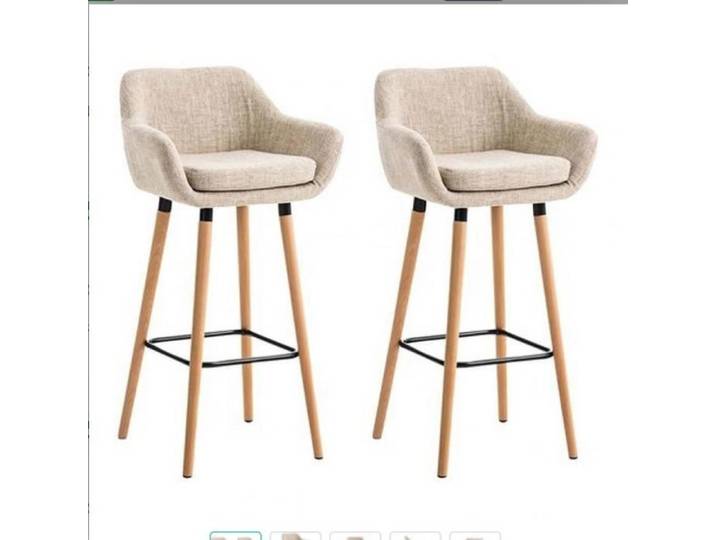MIPAN . Lot de 2 Tabourets de Bar en lin avec pieds en bois - Chaise Bar Haute en Tissu - Tabourets de Bar Beige