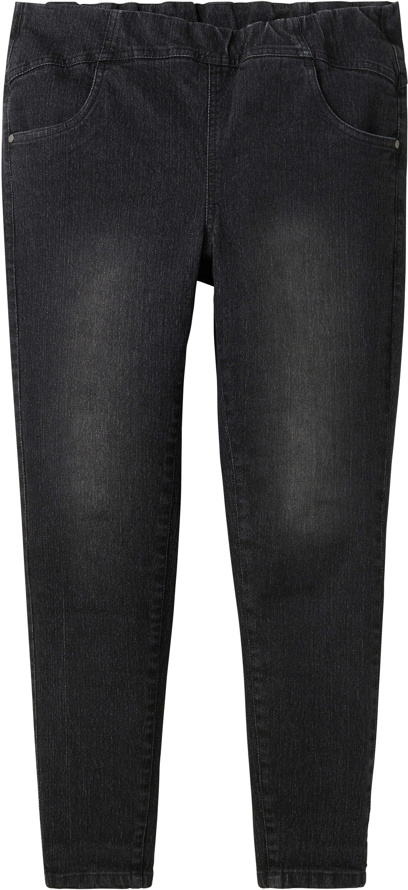 Jeansleggings SHEEGO "Schlupfjeans Jeggings mit breitem Gummibund", Damen, Gr. 50, N-Gr, schwarz (schwarz denim), Web, Stoff, , Modisch, Jeans Jeansleggings, mit breitem Gummibund