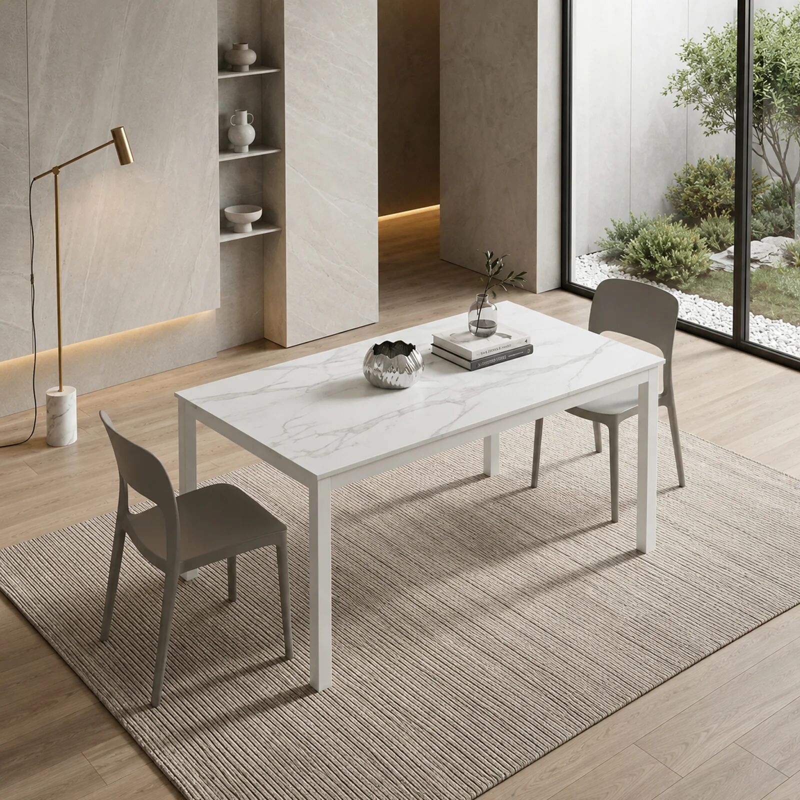 garneroarredamenti Tavolo 140/200 cm allungabile effetto marmo bianco metallo bianco Larkin