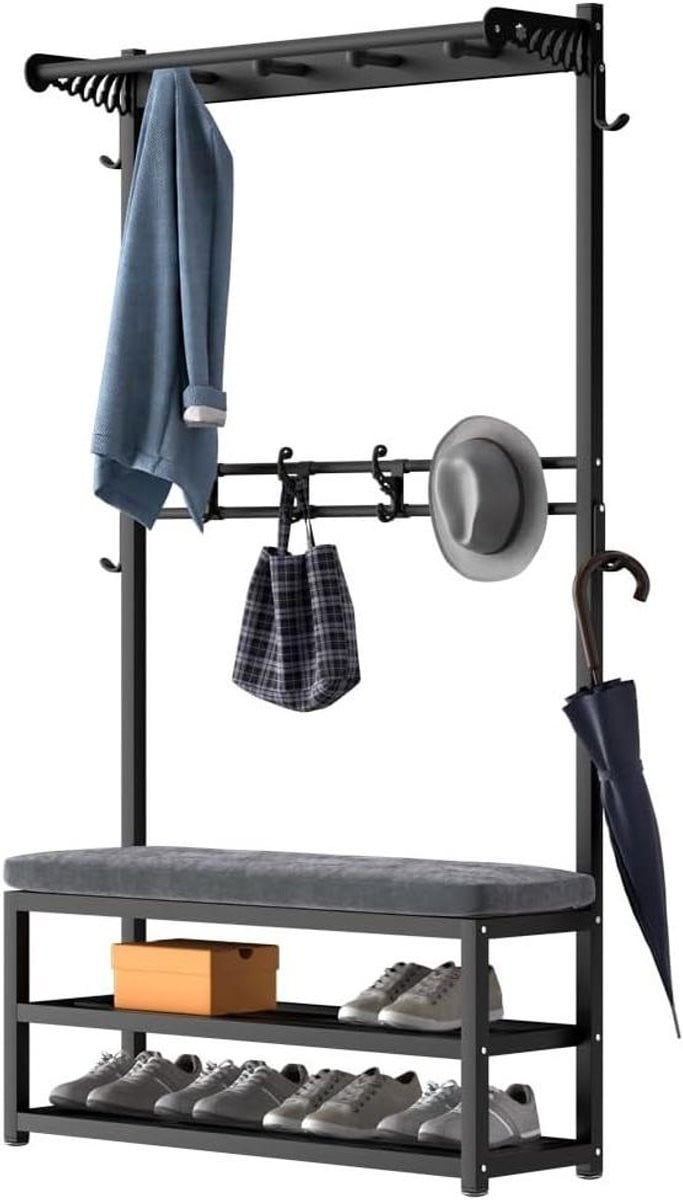 Zwarte 4-in-1 halboom kapstok en entree rek met een breedte van 100 cm