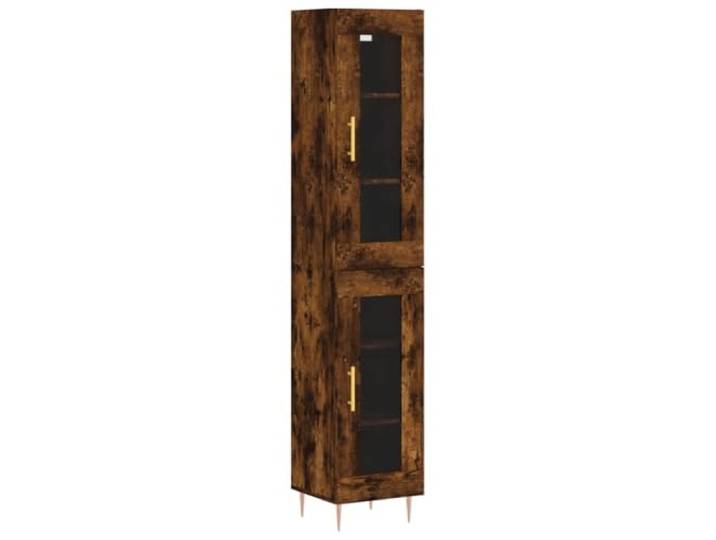 KKgypkn Highboard Räuchereiche 34,5x34x180 cm Holzwerkstoff Mit Eisenbeinen, Stauraum hinter Tueren, Stabil und Feuchtigkeitsbestaendig