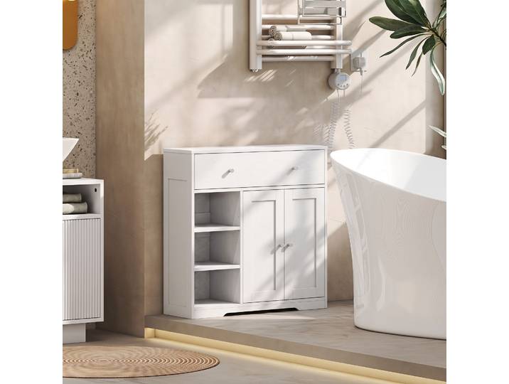 HOMCOM Armoire Salle de Bain Blanche 80x30x80cm 2 Portes 3 Étagères