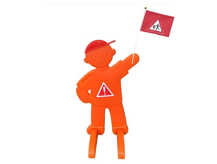 Figurine de signalisation Relaxdays pour enfants\, avec drapeau\, support de sécurité\, pour la route\, dimensions : 84 x 52 x 46 cm\, panneau de signalisation réfléchissant\, orange