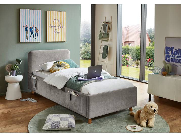 Lit rembourré Cosy 90 x 200cm Sans sommier Gris