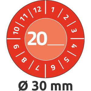 Zweckform Prüfplaketten 7901, mit Jahreszahl 20XX, rot, Ø 30mm, aus Vinyl, 80 Stück, individuell