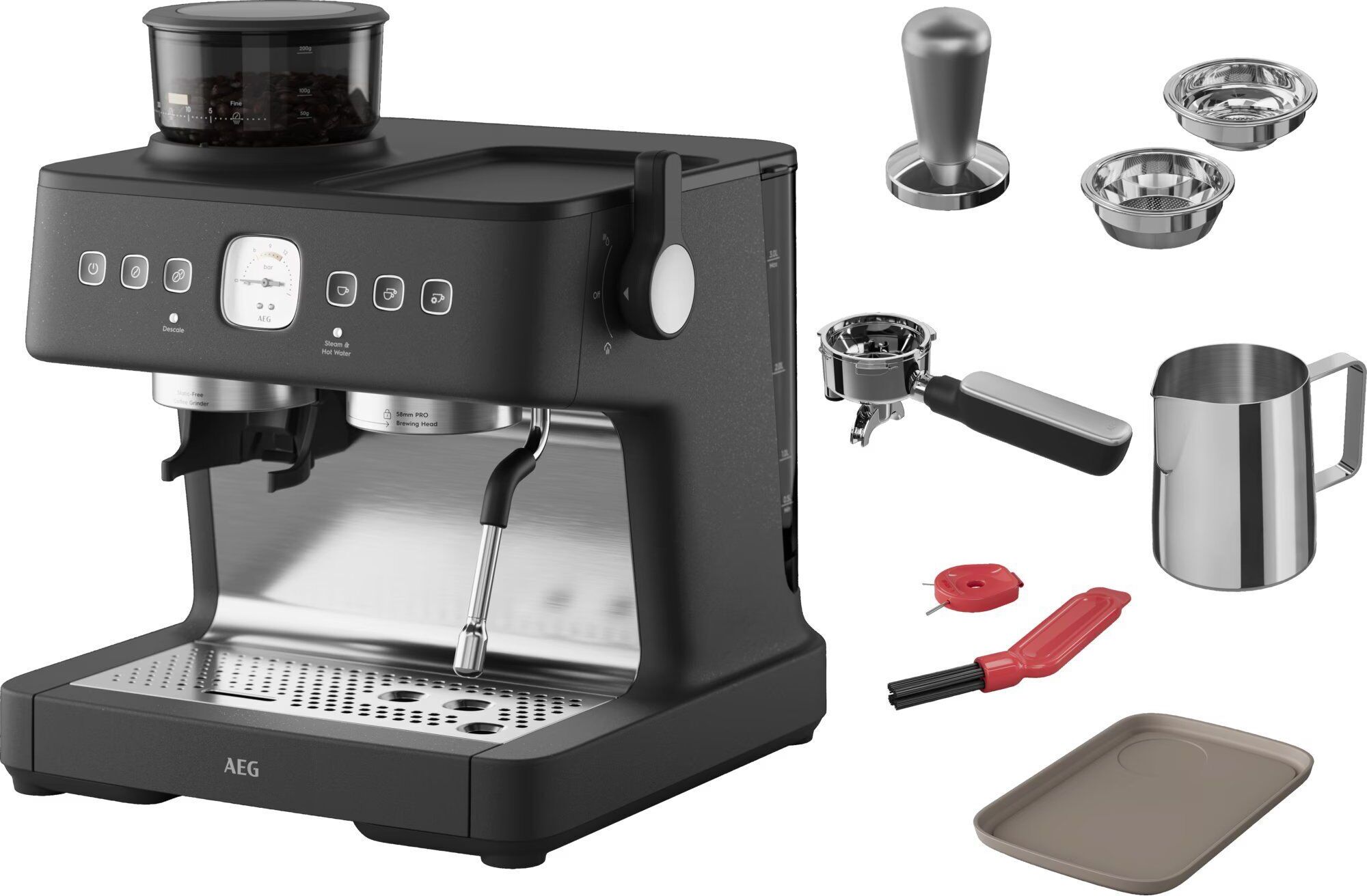 AEG EC8-1-8BP 8000 Siebträger Kaffeemaschine   schwarz/silber - Refurbished
