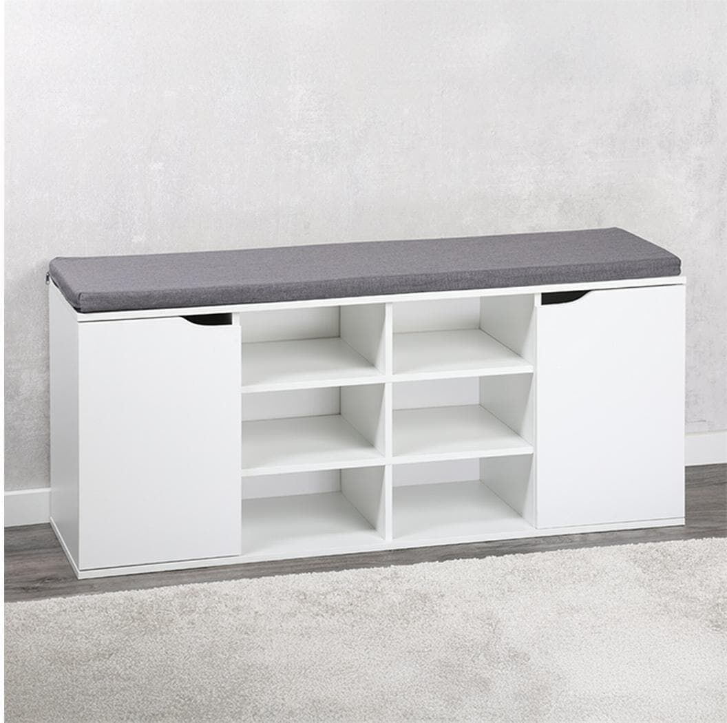 Schuhschrank KESPER "Eddie mit Sitzkissen und 8 Fächern", weiss (weiß), B:103cm H:48cm T:30,5cm, Holzwerkstoff, Polyurethan, Schränke, Schuhschrank weiß B/H/T: 103cm x 48cm x 30,5cm