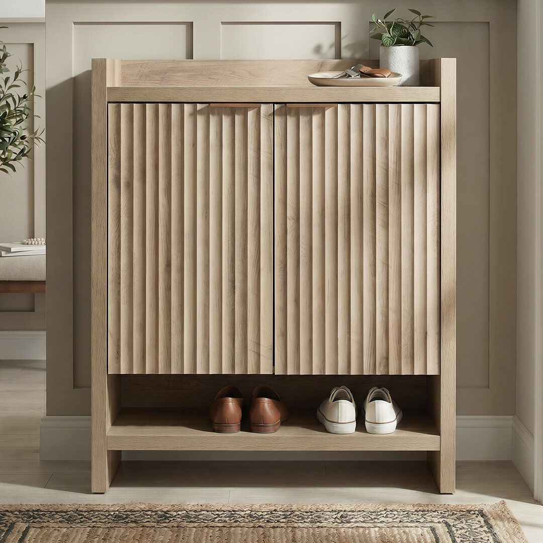 Union Rustic Nicolee 24 Pair Shoe Storage Cabinet Sand Oak 24