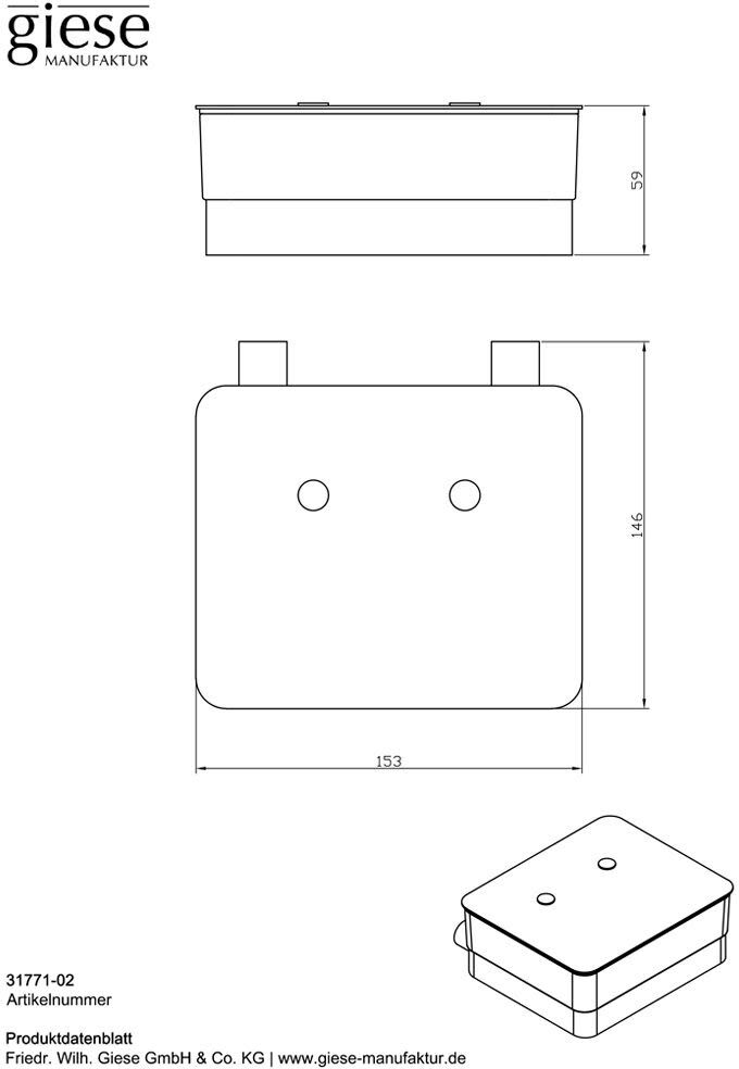 Giese von der Rolle WC-Uno Glasbehälter für Feuchtpapier, Wandmodell