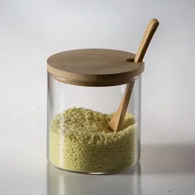 Discount Dollar Deals Glass Storage Jar With Wood Lid, Salt Candy Cookies Tea Organizer Bottle 1 piece Set