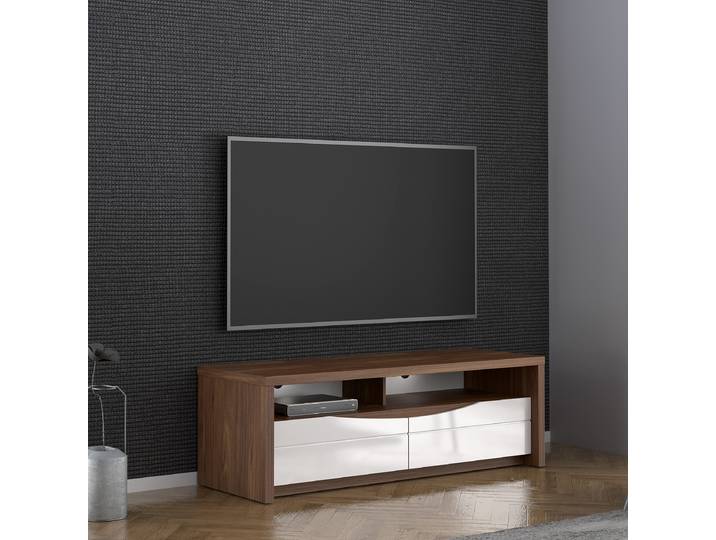 TV-Lowboard Spanplatte, foliert Braun/Weiß/Eiche Dunkel Dekor 148 x 49 x 53cm