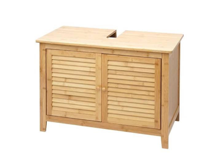 Meuble sous évier HWC-B18 meuble sous vasque armoire salle de bain bambou ~ 60x80x40cm