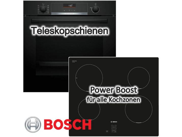 BOSCH Backofen-Set Einbaubackofen Teleskopauszug Induktionskochfeld 3D Heißluft Hydrolyse